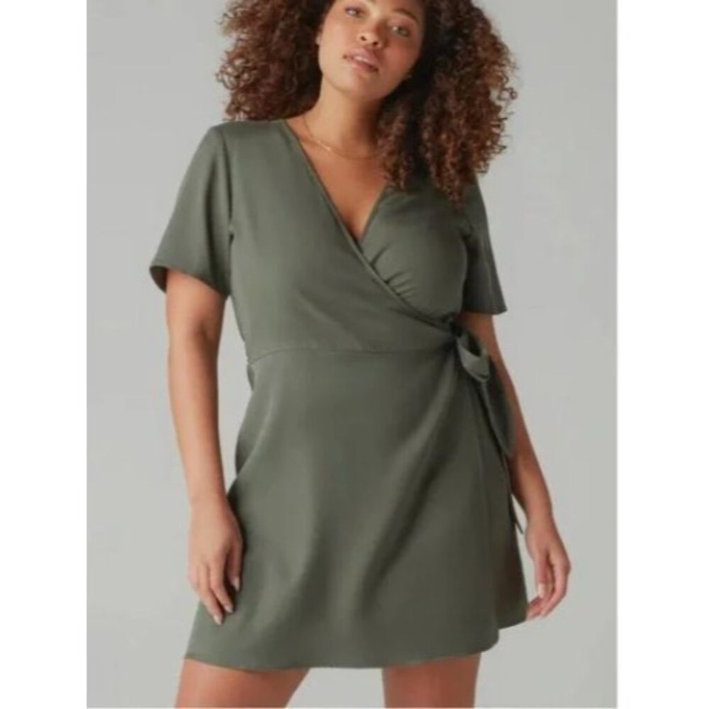 Vetta short‎ wrap dress tencel money preppy olive 90s sz XL